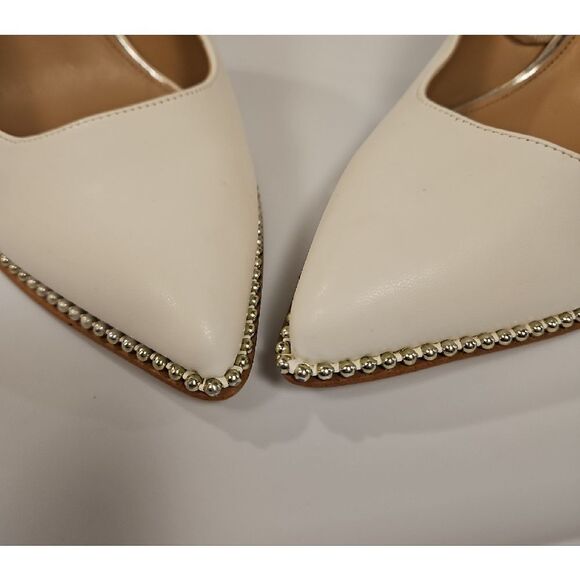 BCBGeneration Silver and White Pointed-Toe Heels with Metallic Trim - Picture 8 of 11